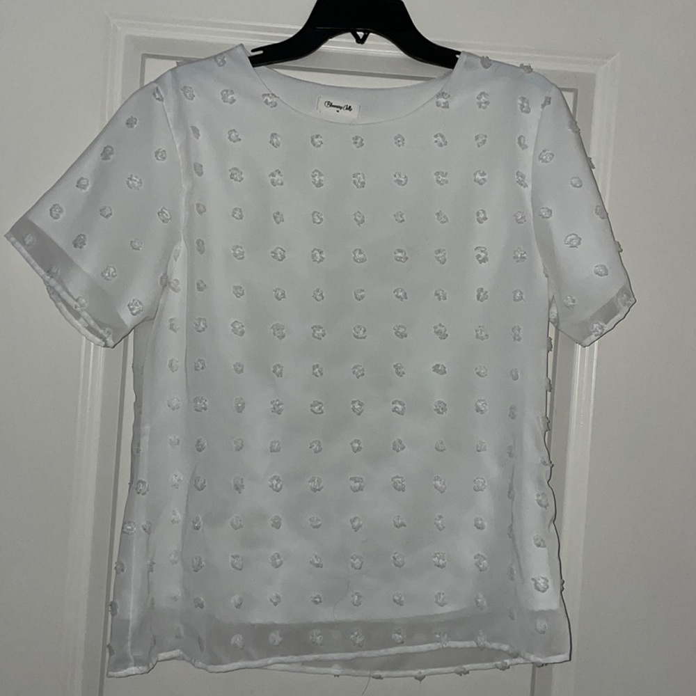 White Textured Sheer Overlay Blooming Jelly Top - Picture 1 of 3